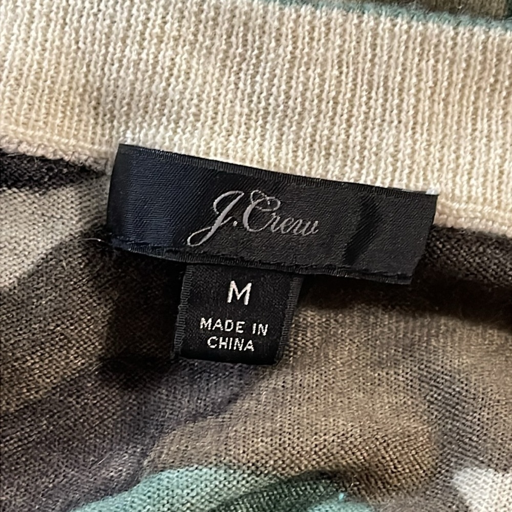 J. Crew Merino Wool Crew Neck Light Sweater in Green Brown Camo Sz. Medium - Picture 12 of 15